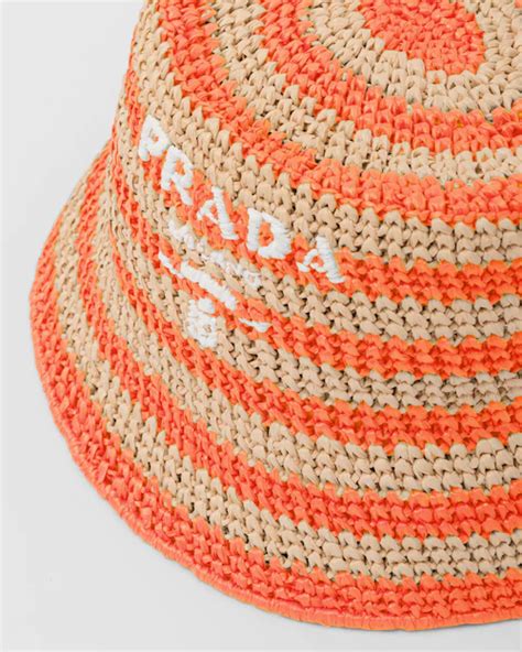 raffia bucket hat prada|Natural/orange Raffia bucket hat .